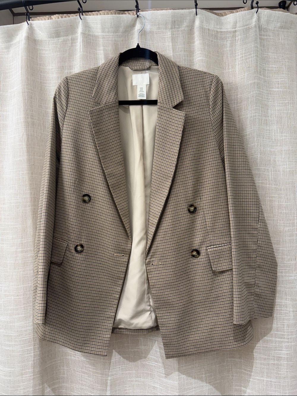 H&M Beige Houndstooth Double-Breasted Blazer
